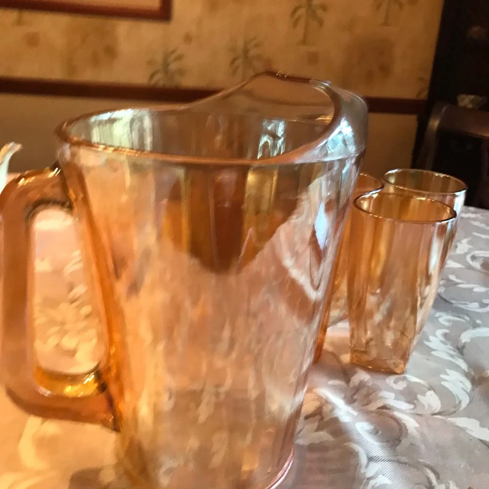 VINTAGE CARNIVAL GLASS IRIDESCENT PITCHER - Picture 7 of 14